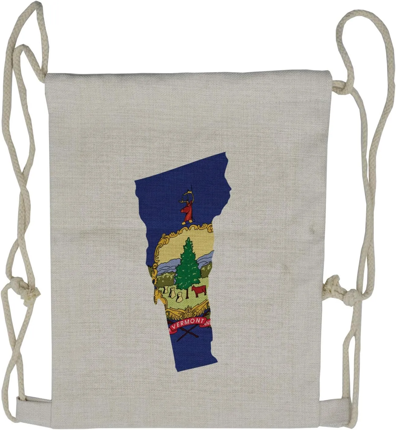 Lunarable Vermont Drawstring Backpack, Map and Flag of US State, Sackpack Bag