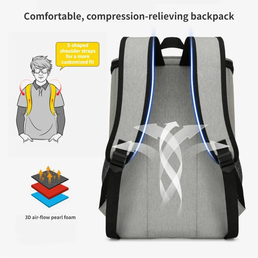 Lunch Bag For Men Insulated Cooler Large Capacity Backpack For Men Work With Cooler Leakproof Waterproof Suitable For Day Trip Or Lunch (Grey with orange)