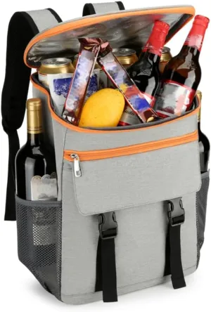 Lunch Bag For Men Insulated Cooler Large Capacity Backpack For Men Work With Cooler Leakproof Waterproof Suitable For Day Trip Or Lunch (Grey with orange)