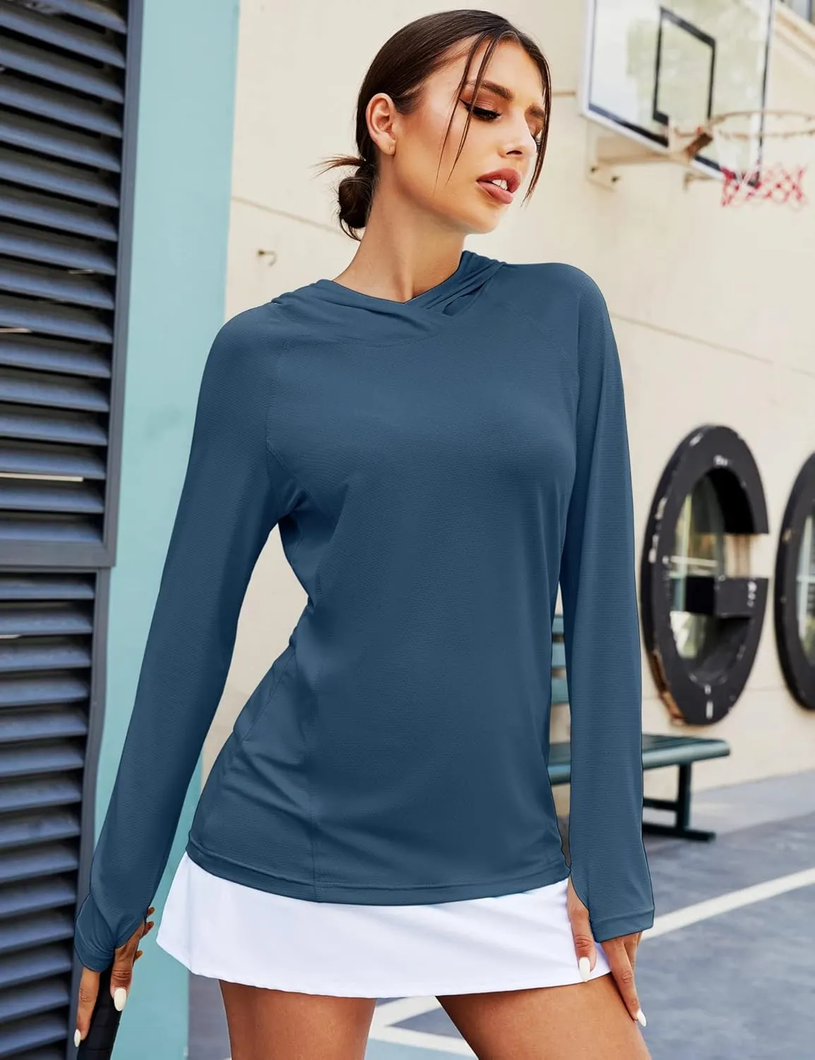 LUYAA Women's UPF 50  Sun Protection Hoodie Breathable Stretch Hiking Shirts Long Sleeve for Running Outdoor Workout