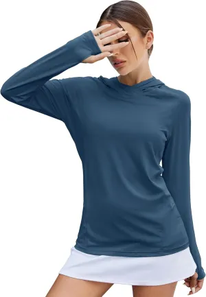 LUYAA Women's UPF 50  Sun Protection Hoodie Breathable Stretch Hiking Shirts Long Sleeve for Running Outdoor Workout