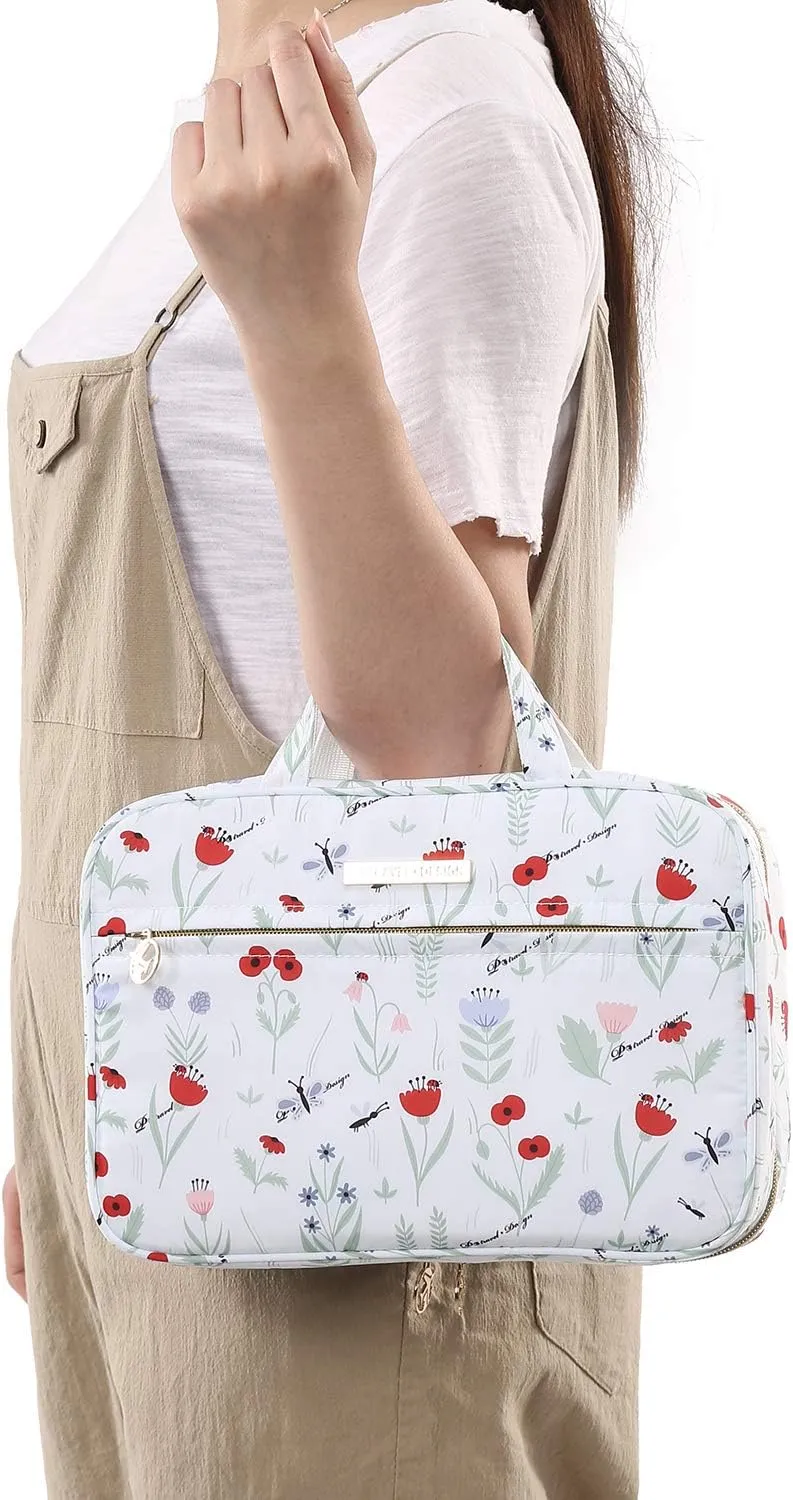 Lychii Hanging Toiletry Bag for Women, Travel Makeup Organizer Cosmetic Case for Bathroom Shower, Large - Floral Printed