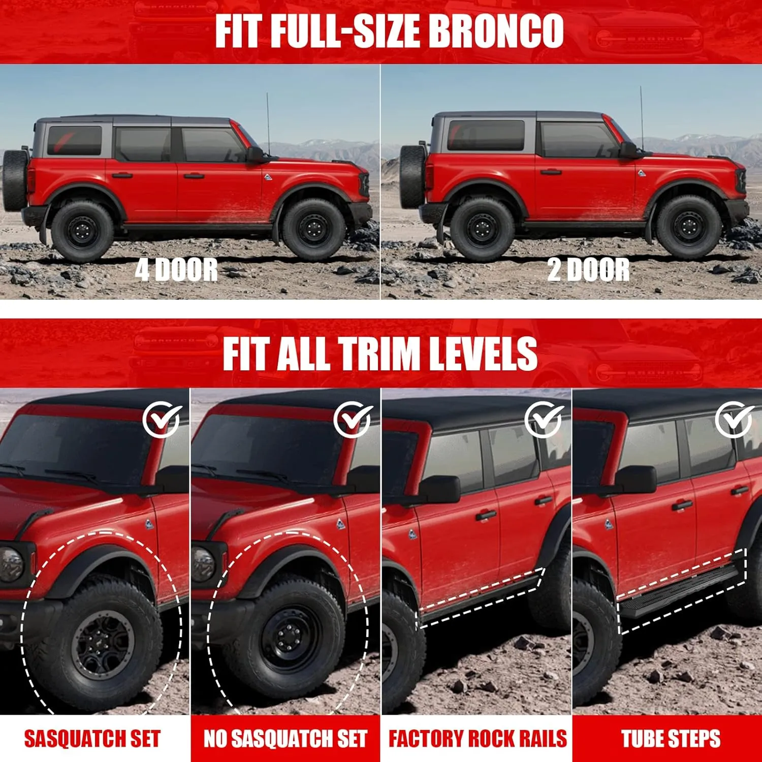 Mabett Mud Flaps for Ford Bronco Accessories 2021 2022 2023 2024 2025 2/4-Door No Punching Required Front and Rear 4PCS