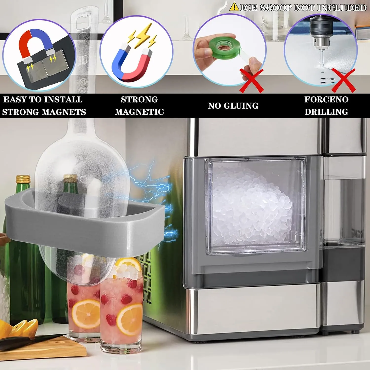 Magnetic Ice Scoop Holder - Compatible with ge profile opal nugget ice maker, Perfectly Designed for Models 1.0 & 2.0 (Bracket Only) (Transparent)