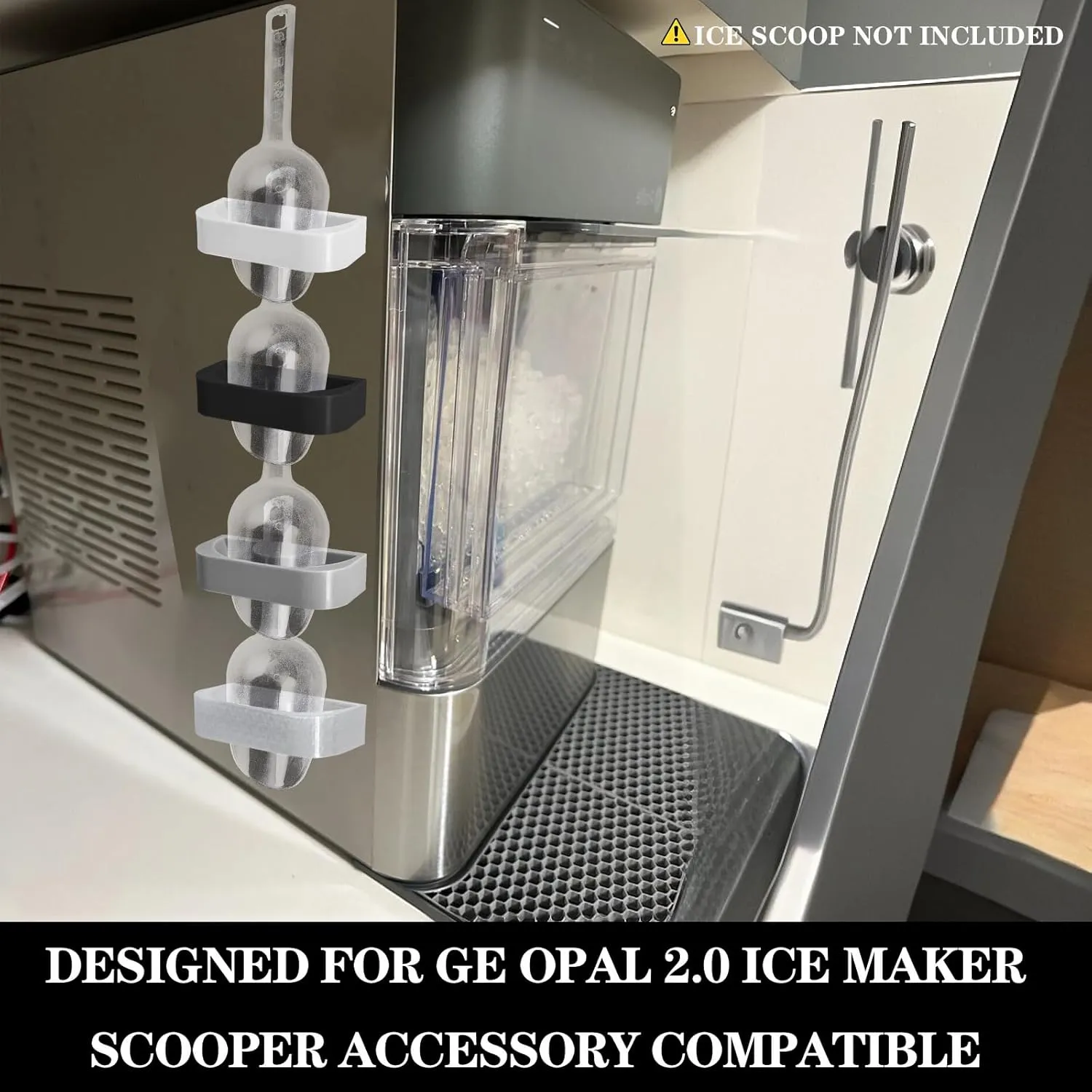 Magnetic Ice Scoop Holder - Compatible with ge profile opal nugget ice maker, Perfectly Designed for Models 1.0 & 2.0 (Bracket Only) (Transparent)