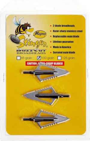 Magnus Stinger Buzzcut 2 Blade Arrow Broadhead (Pack of 3), 100-Grain