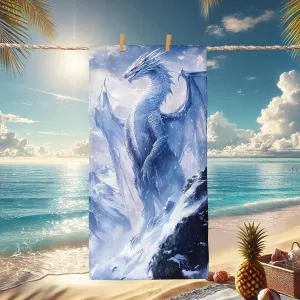 Majestic Ice Dragon Microfiber Beach Towel Blue Fantasy Creature Quick Dry Absorbent Sand Free Oversize Lightweight Beach Blanket, Vacation Picnic Essentials 70x35 Inch