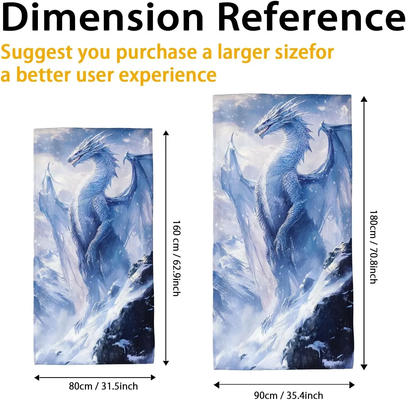 Majestic Ice Dragon Microfiber Beach Towel Blue Fantasy Creature Quick Dry Absorbent Sand Free Oversize Lightweight Beach Blanket, Vacation Picnic Essentials 70x35 Inch