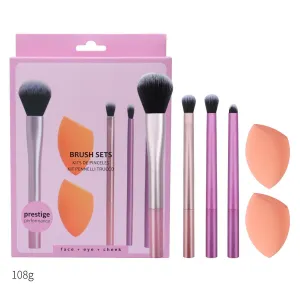 Makeup brush set 4pcs portable travel with 2 pcs beauty Sponge Kit, Eye Brushes for Eye Liner, Eyeshadow, Brows, Blending Sponge, Professional Quality Tools