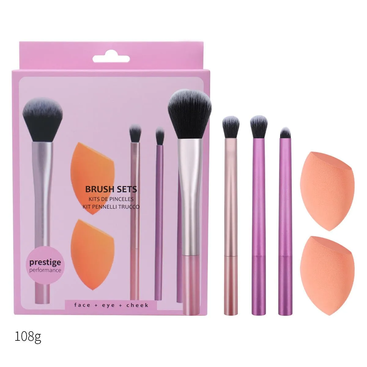 Makeup brush set 4pcs portable travel with 2 pcs beauty Sponge Kit, Eye Brushes for Eye Liner, Eyeshadow, Brows, Blending Sponge, Professional Quality Tools