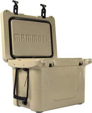 Mammoth Ranger 25 Cooler, Insulated Hard Ice Chest with 25 Quart Capacity, Holds 30 Cans, Great for Boat, Camping, Tan