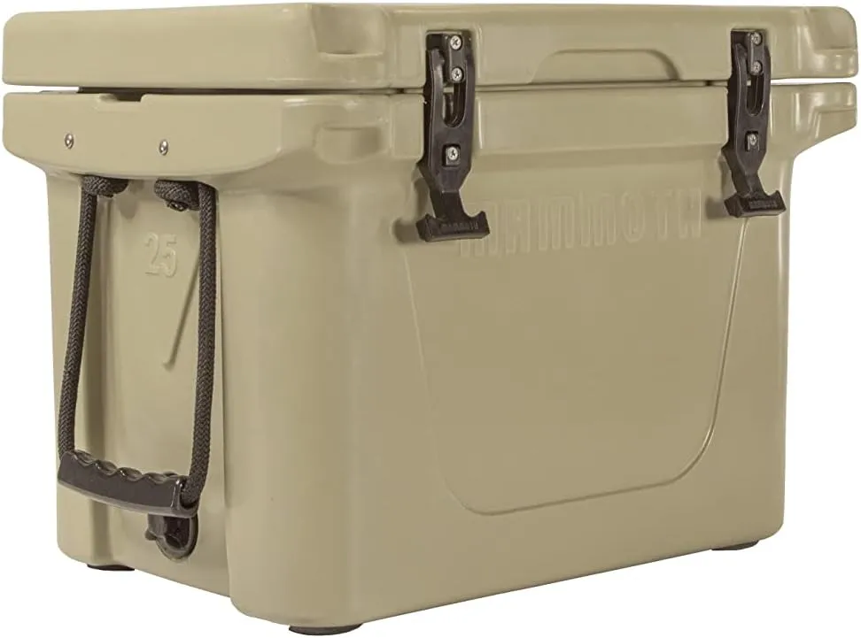 Mammoth Ranger 25 Cooler, Insulated Hard Ice Chest with 25 Quart Capacity, Holds 30 Cans, Great for Boat, Camping, Tan