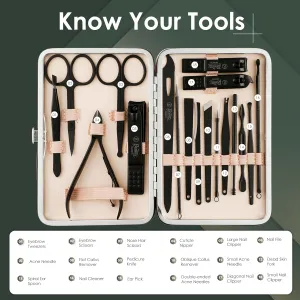 Manicure Pedicure kit,18pcs Stainless Steel Professional Nail Clippers Pedicure Set with Black Leather Storage Case, Perfect Gifts for Women and Men (Black)