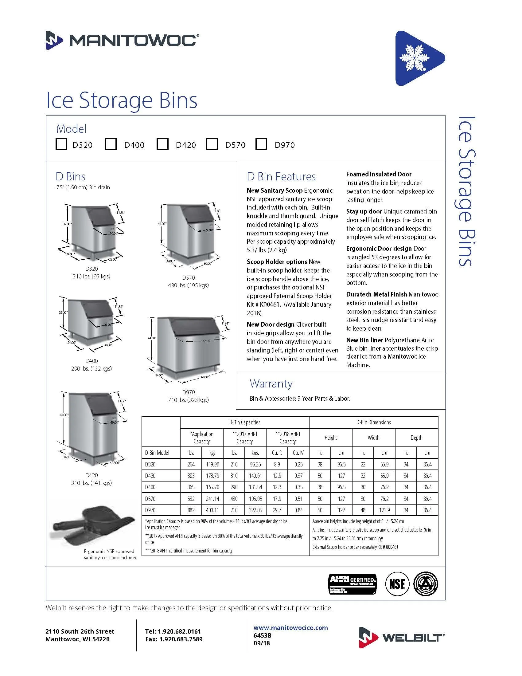 Manitowoc D570 30" Wide Bin, 532lb Capacity Ice Bin