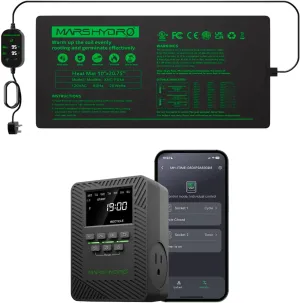 MARS HYDRO 10''x 20.75'' Seedling Heat Mat with Thermostat Heating Pad IP67 Waterproof and ITime 2-in-1 Smart Timer Outlet Dual Outlet App Control