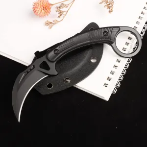 MASALONG kni257 High carbon stainless steel,Mini Claw Tactical Fixed blade knife with sheath (black)