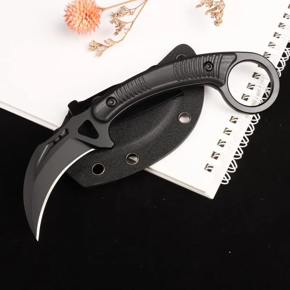 MASALONG kni257 High carbon stainless steel,Mini Claw Tactical Fixed blade knife with sheath (black)