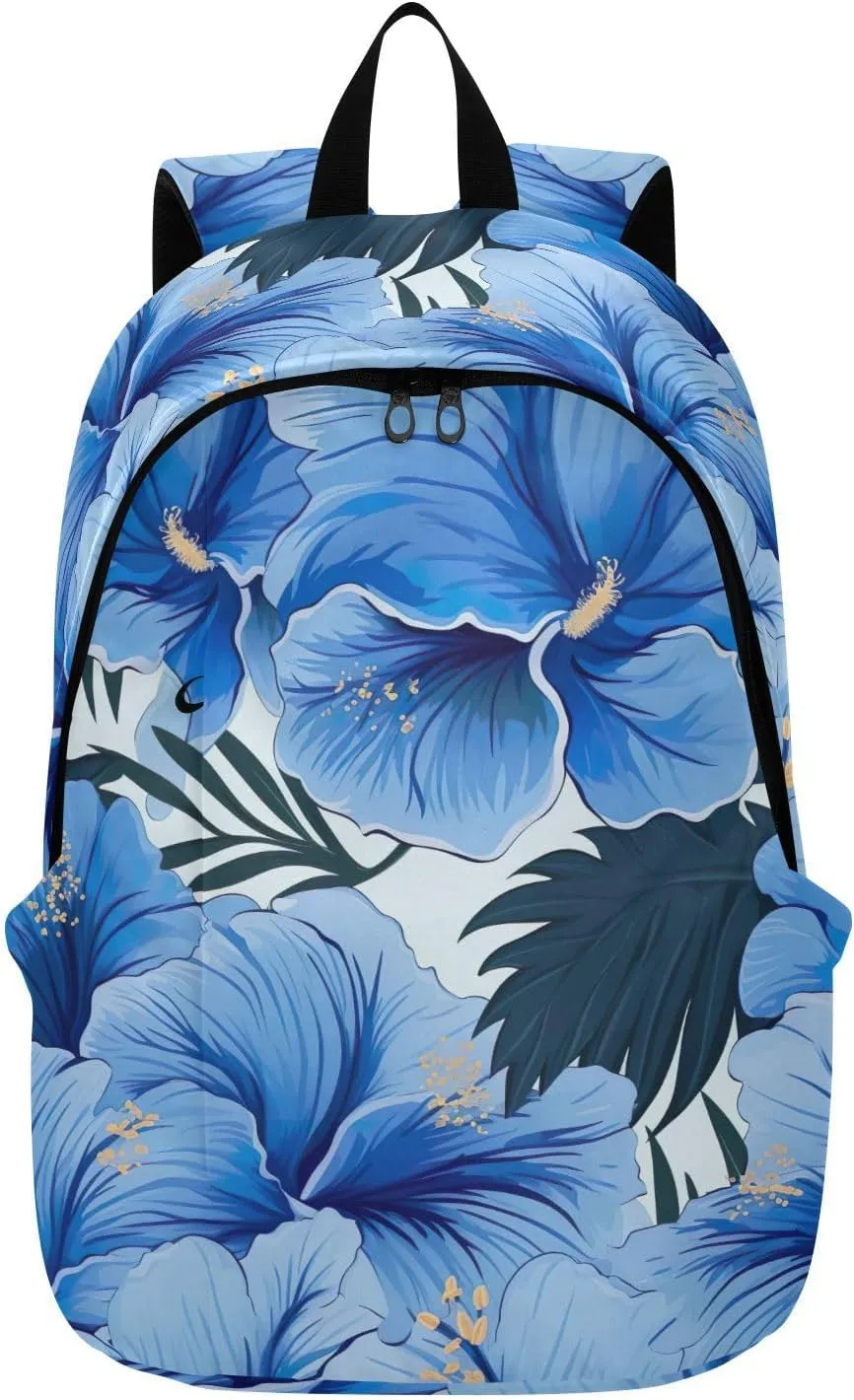 MCHIVER Travel Backpack Hibiscus Flower Leaf Tropical Casual Daypack Backpacks Lightweight Carry on Bag Water Resistant Hiking Backpack for Men Women