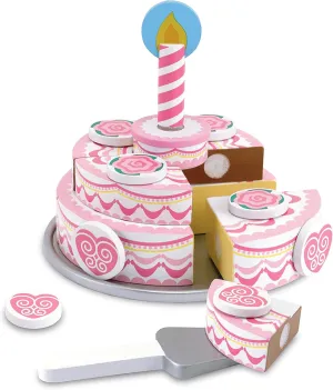 Melissa & Doug Triple-Layer Party Cake Wooden Play Food Set - Birthday Cake Pretend Food Play Set For Toddlers, Kids Ages 3 