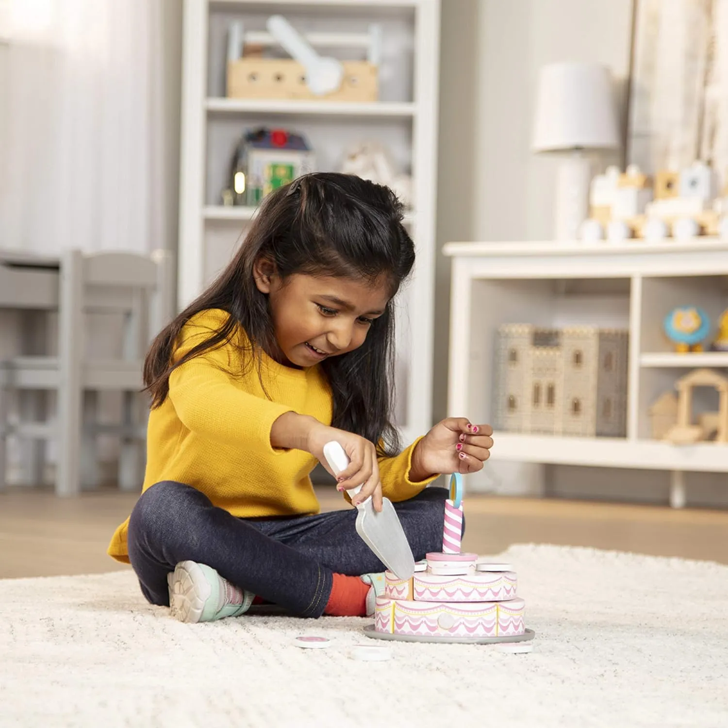Melissa & Doug Triple-Layer Party Cake Wooden Play Food Set - Birthday Cake Pretend Food Play Set For Toddlers, Kids Ages 3 