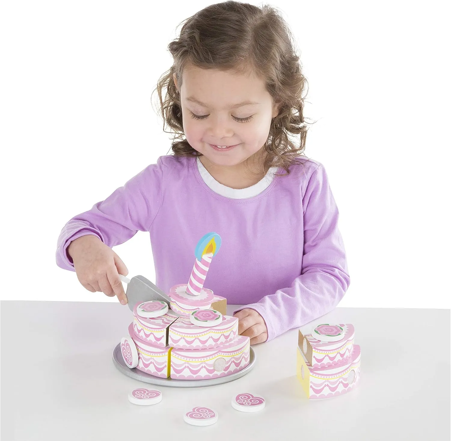 Melissa & Doug Triple-Layer Party Cake Wooden Play Food Set - Birthday Cake Pretend Food Play Set For Toddlers, Kids Ages 3 