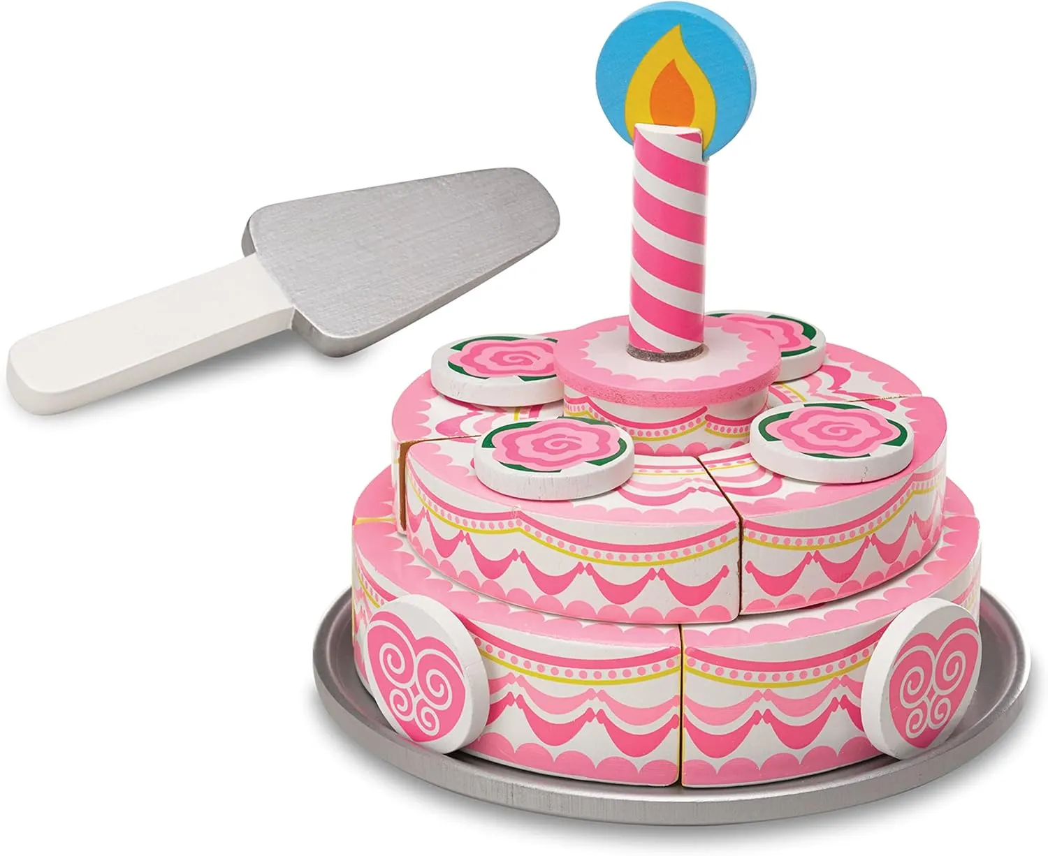Melissa & Doug Triple-Layer Party Cake Wooden Play Food Set - Birthday Cake Pretend Food Play Set For Toddlers, Kids Ages 3 