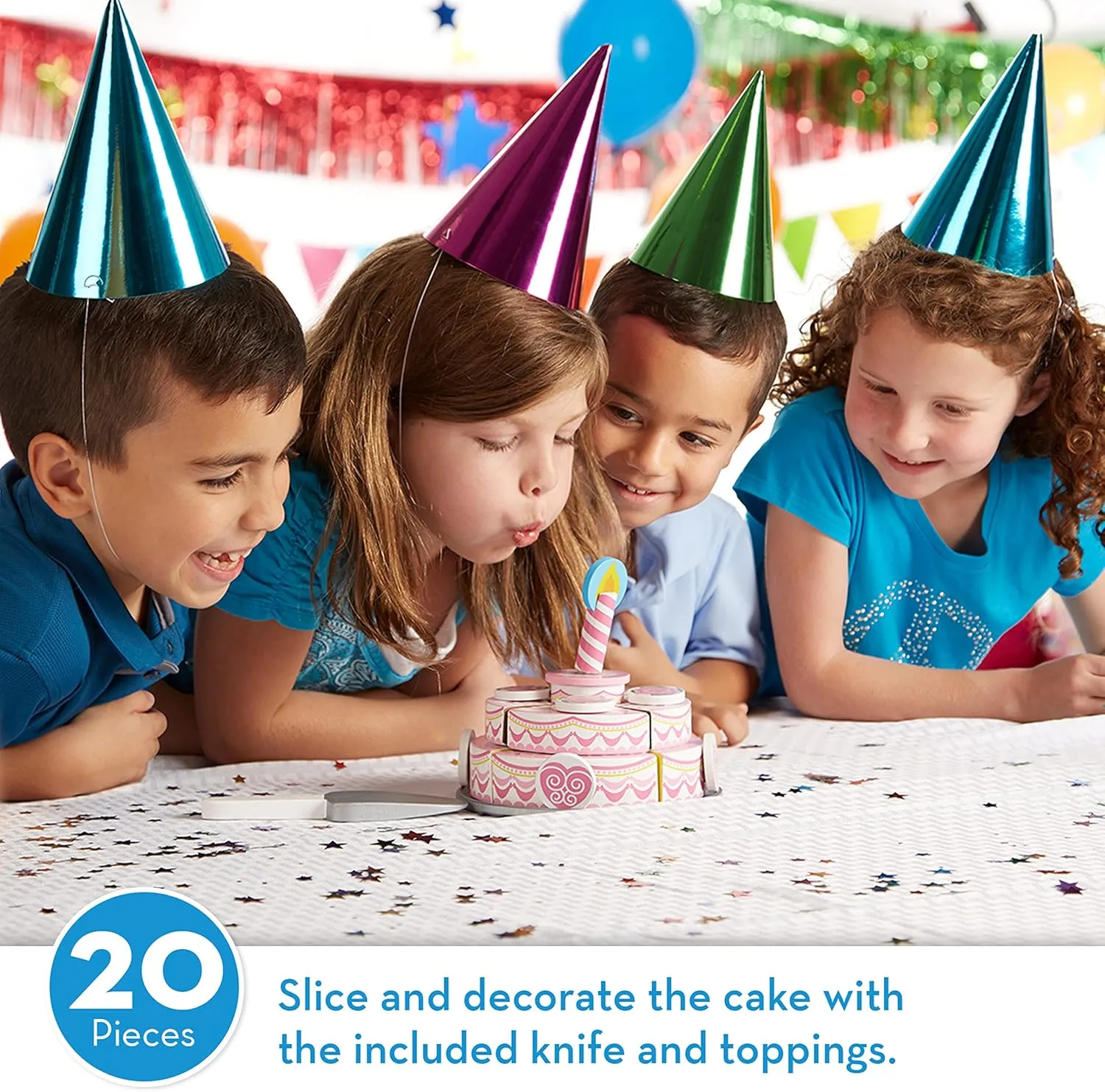 Melissa & Doug Triple-Layer Party Cake Wooden Play Food Set - Birthday Cake Pretend Food Play Set For Toddlers, Kids Ages 3 