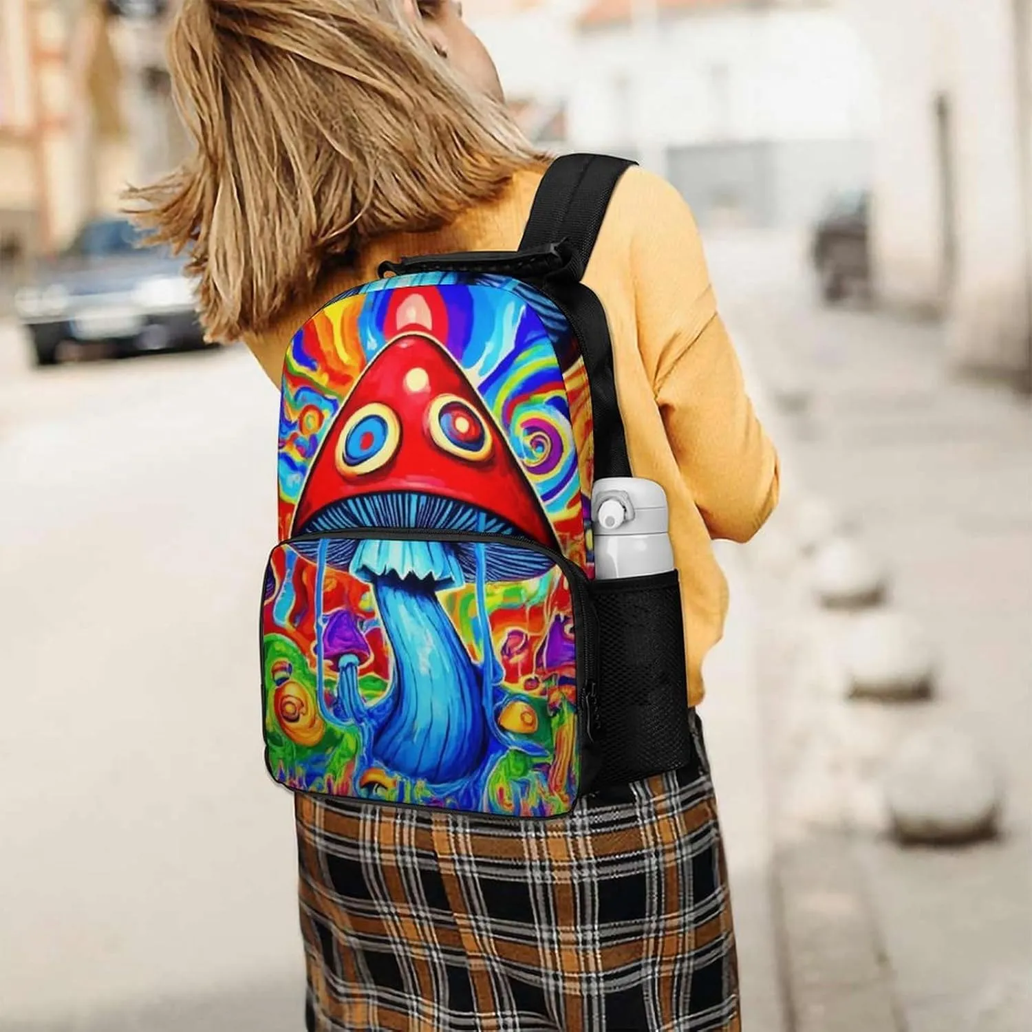 Men Women Lightweight Trippy Magic Mushrooms Art Backpack Large Capacity Carry On Bag With Padded Straps for Sports Work Walking Cycling