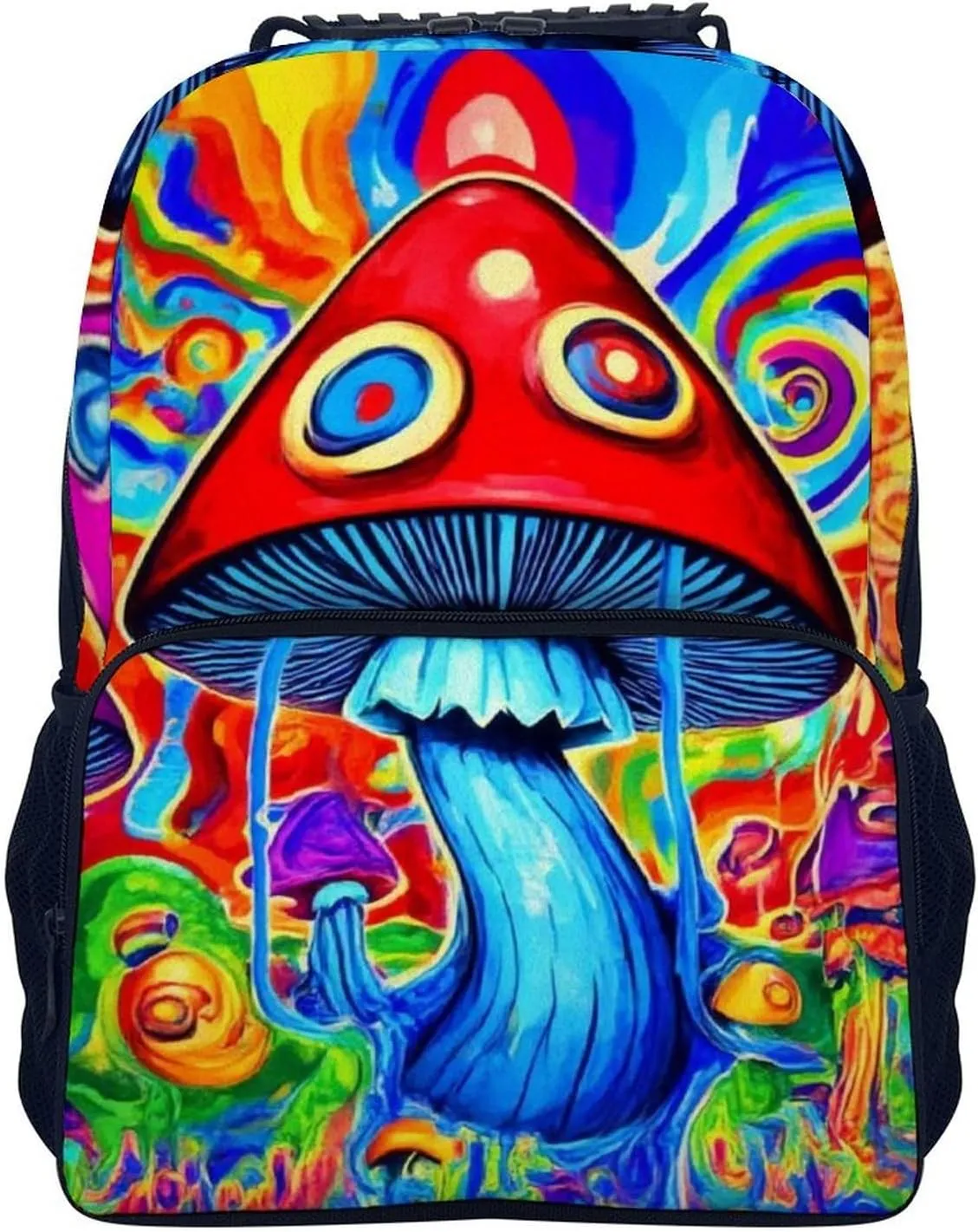 Men Women Lightweight Trippy Magic Mushrooms Art Backpack Large Capacity Carry On Bag With Padded Straps for Sports Work Walking Cycling