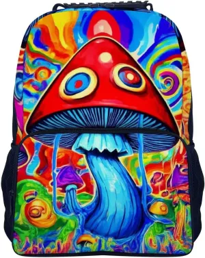 Men Women Lightweight Trippy Magic Mushrooms Art Backpack Large Capacity Carry On Bag With Padded Straps for Sports Work Walking Cycling