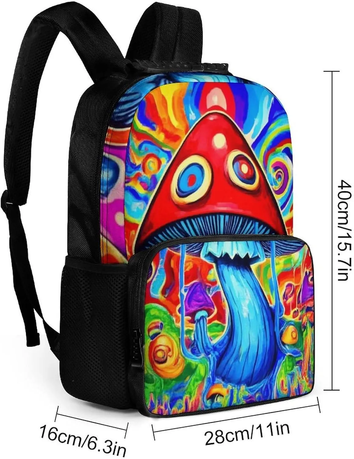 Men Women Lightweight Trippy Magic Mushrooms Art Backpack Large Capacity Carry On Bag With Padded Straps for Sports Work Walking Cycling