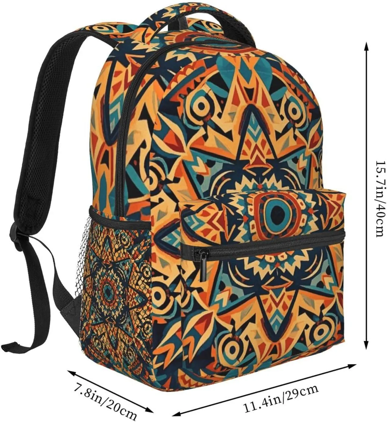 Men Women Polyester Colorful Black Geometric Stripes 80S 90S Style Art Casual Daypack Large Capacity Carry On Bag With Adjustable Shoulder Straps for Camping Work Running