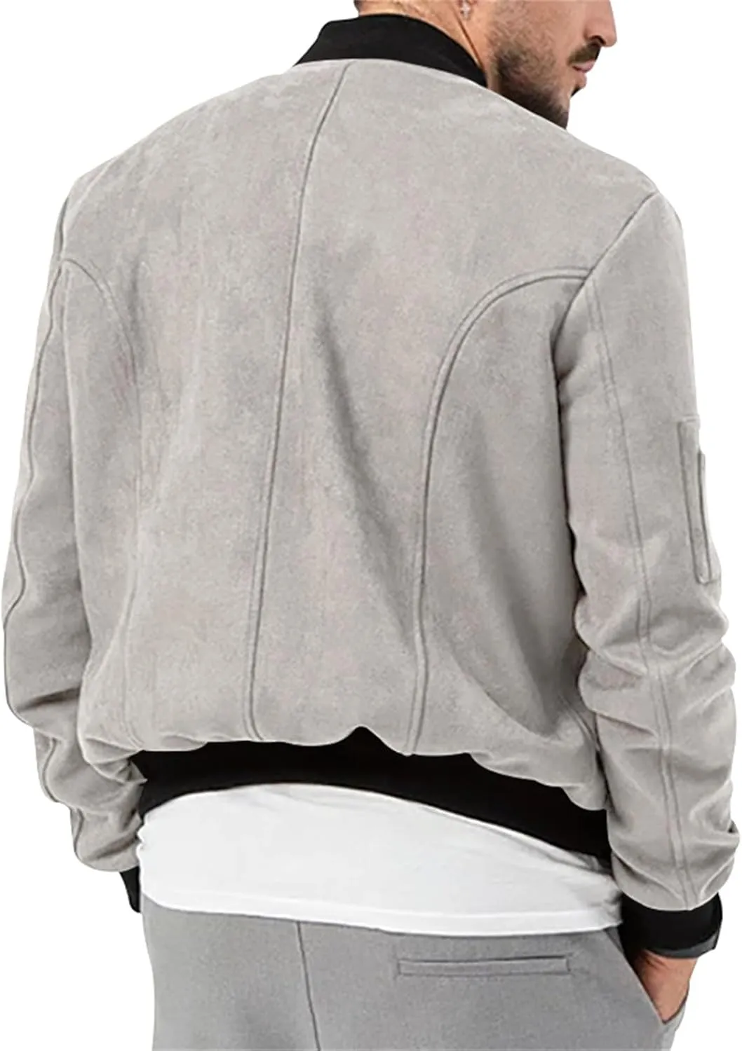 Men’s Suede Bomber Jacket Lightweight Classic Fit Snap Button Down Varsity Coat Casual Spring Fall Windbreaker