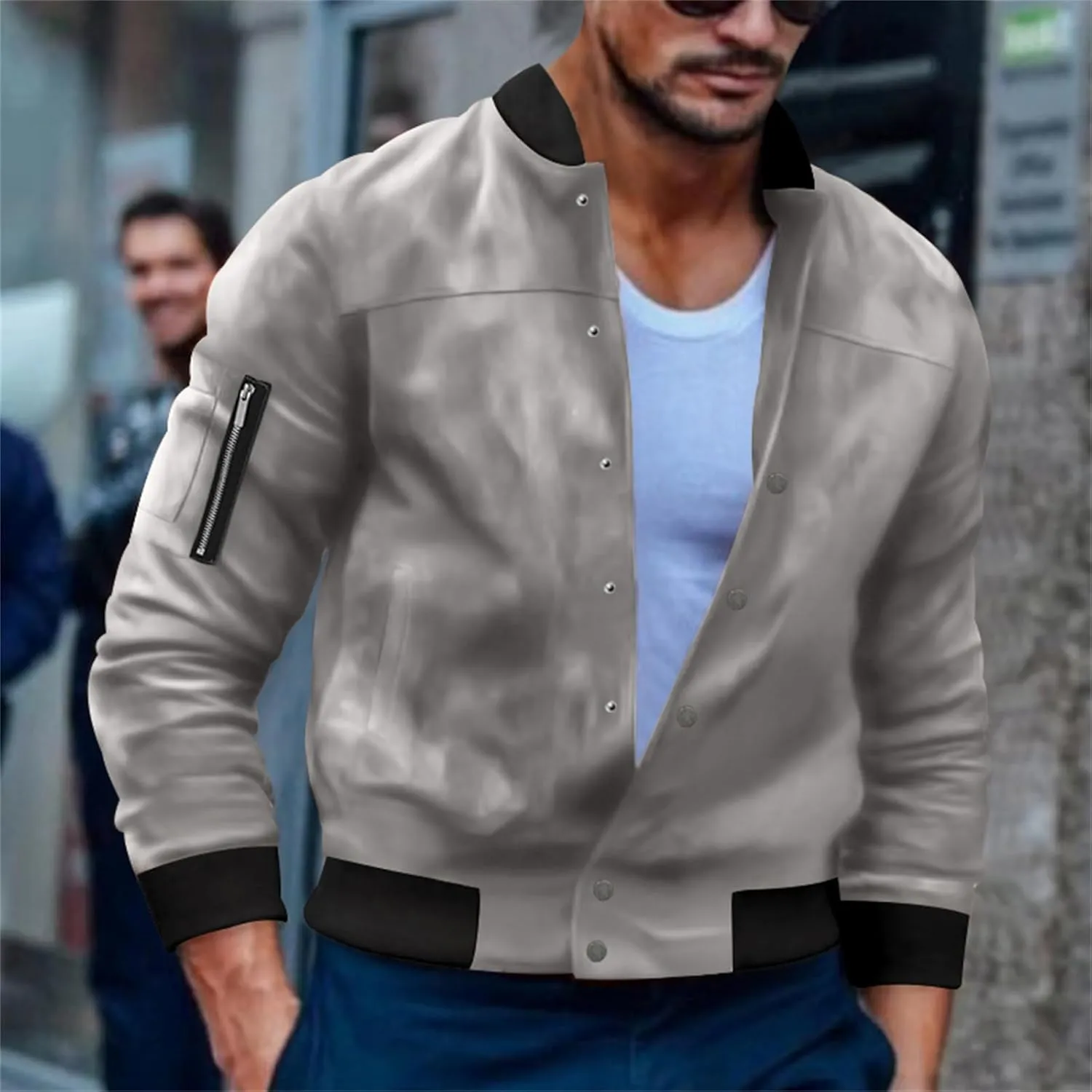 Men’s Suede Bomber Jacket Lightweight Classic Fit Snap Button Down Varsity Coat Casual Spring Fall Windbreaker