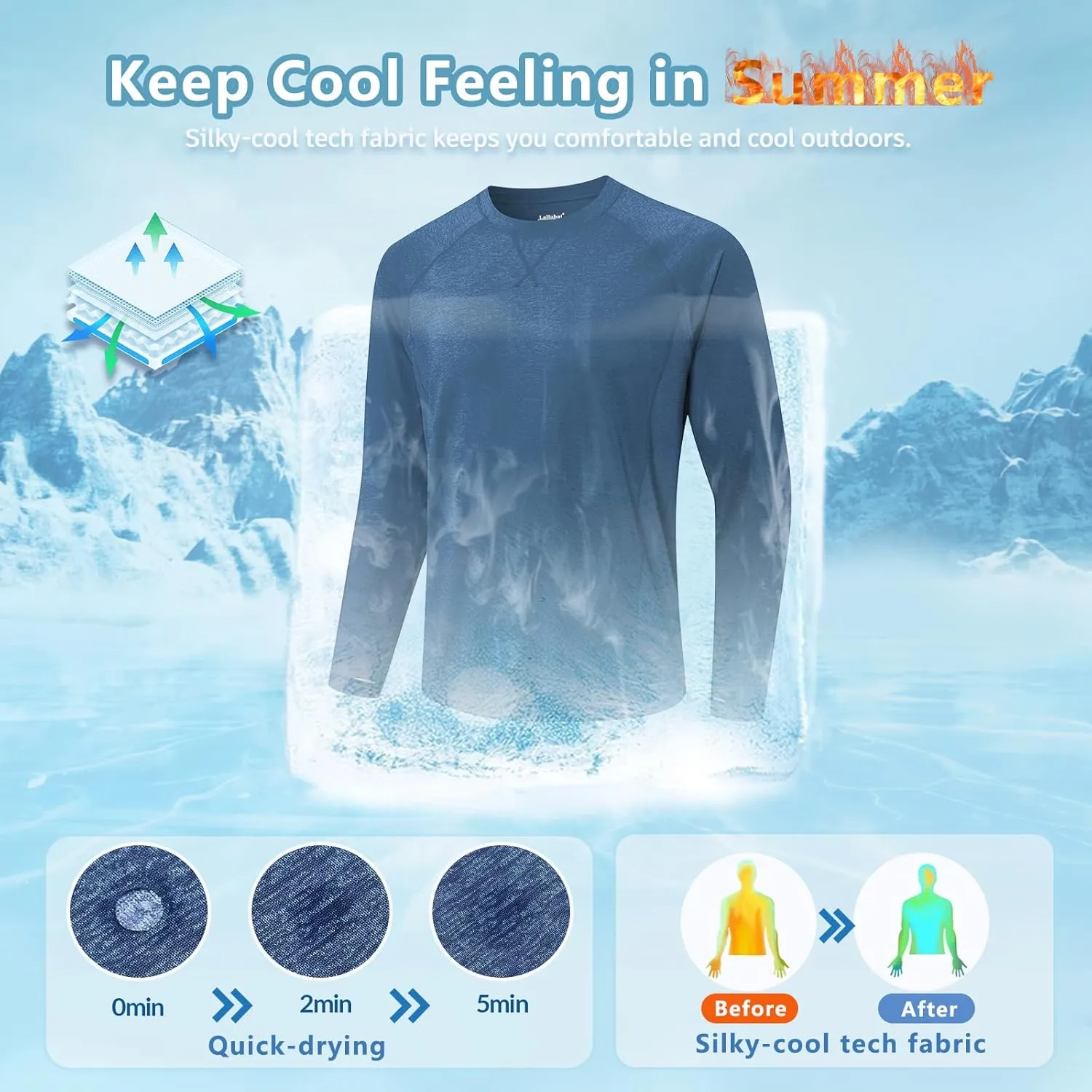 Mens UPF 100  Sun Protection Shirts Long Sleeve SPF UV Swim Rash Guard for Fishing Running Hiking Outdoor Workout