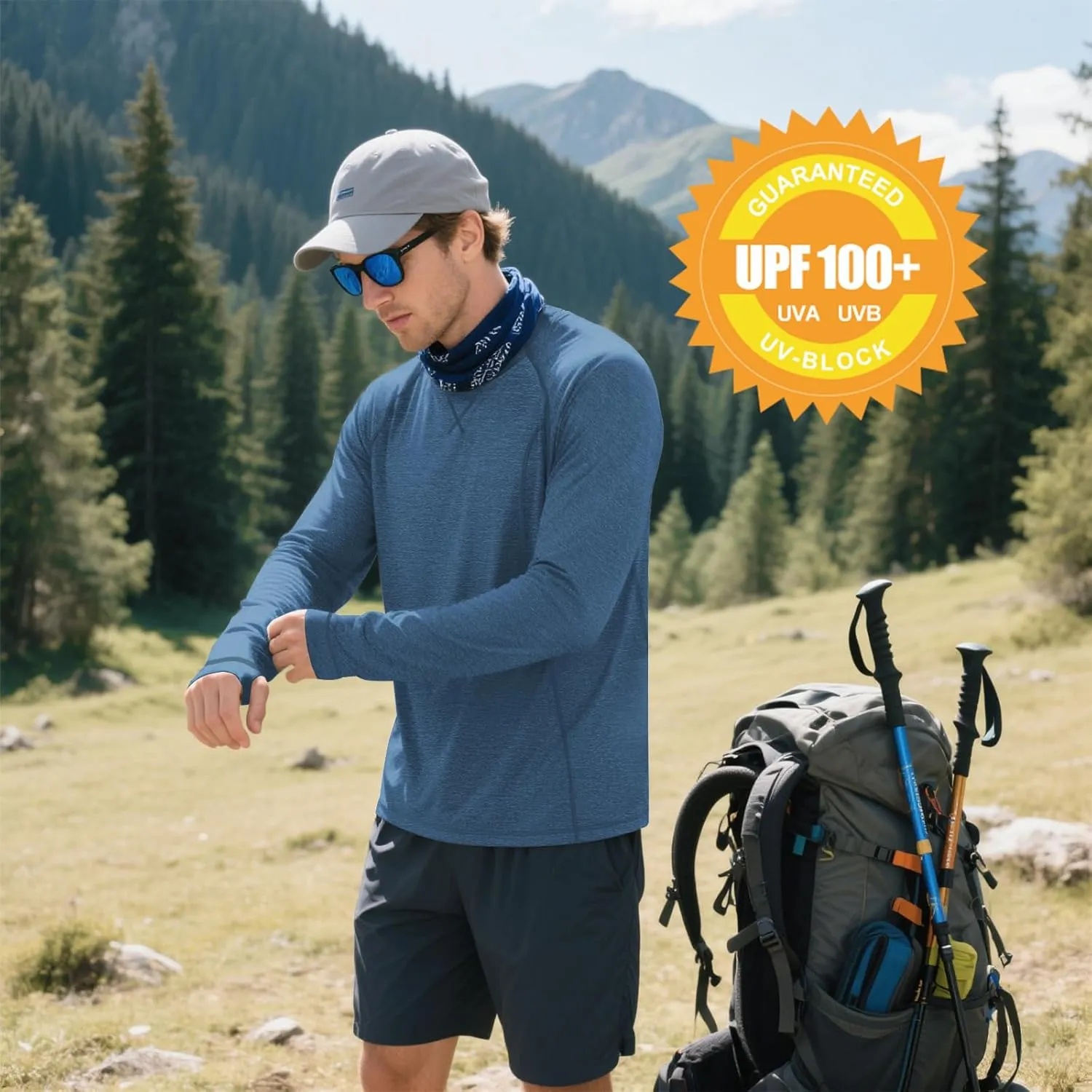 Mens UPF 100  Sun Protection Shirts Long Sleeve SPF UV Swim Rash Guard for Fishing Running Hiking Outdoor Workout