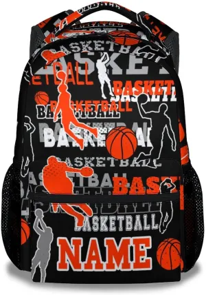 Mercuryelf Personalized Basketball Backpack for Boys, 16 Inch Black Backpacks for School Travel, Cool Lightweight Bookbag for Kids