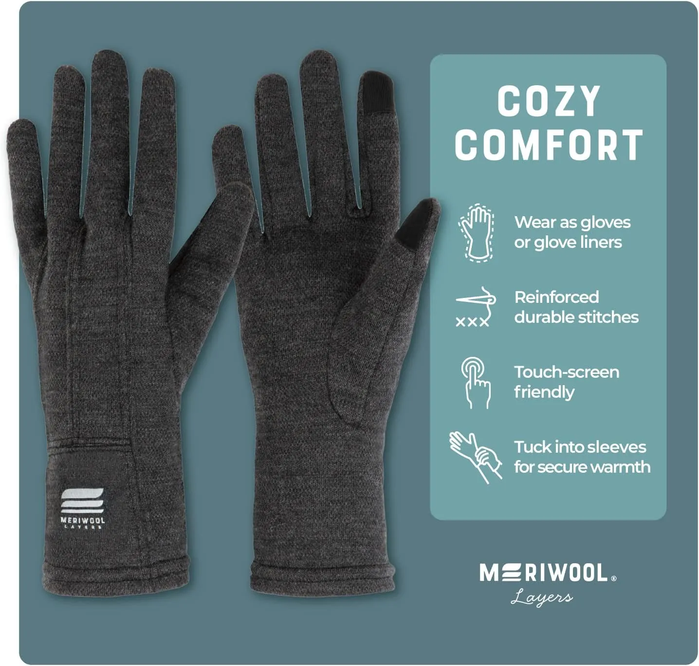 MERIWOOL Merino Wool Glove Liners - Touchscreen Compatible