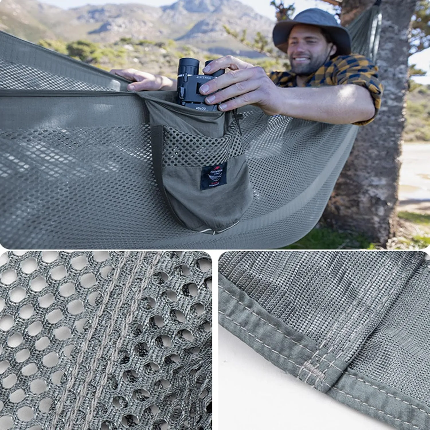 Mesh Hammock, Portable Camping Mesh Hammock, Breathable Lightweight Ice Silk Double & Single Nylon Hammocks, for Outdoor Adventures Camping (290 X180cm,Gray)