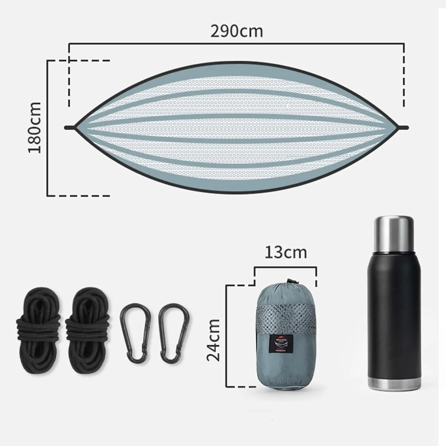 Mesh Hammock, Portable Camping Mesh Hammock, Breathable Lightweight Ice Silk Double & Single Nylon Hammocks, for Outdoor Adventures Camping (290 X180cm,Gray)