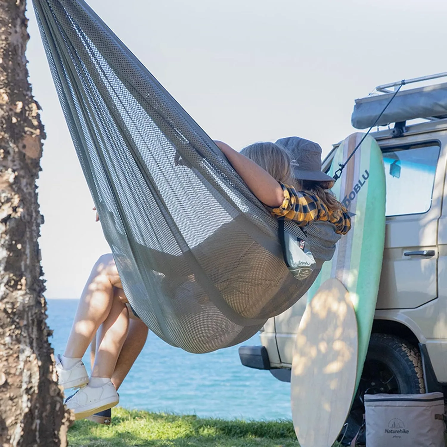Mesh Hammock, Portable Camping Mesh Hammock, Breathable Lightweight Ice Silk Double & Single Nylon Hammocks, for Outdoor Adventures Camping (290 X180cm,Gray)