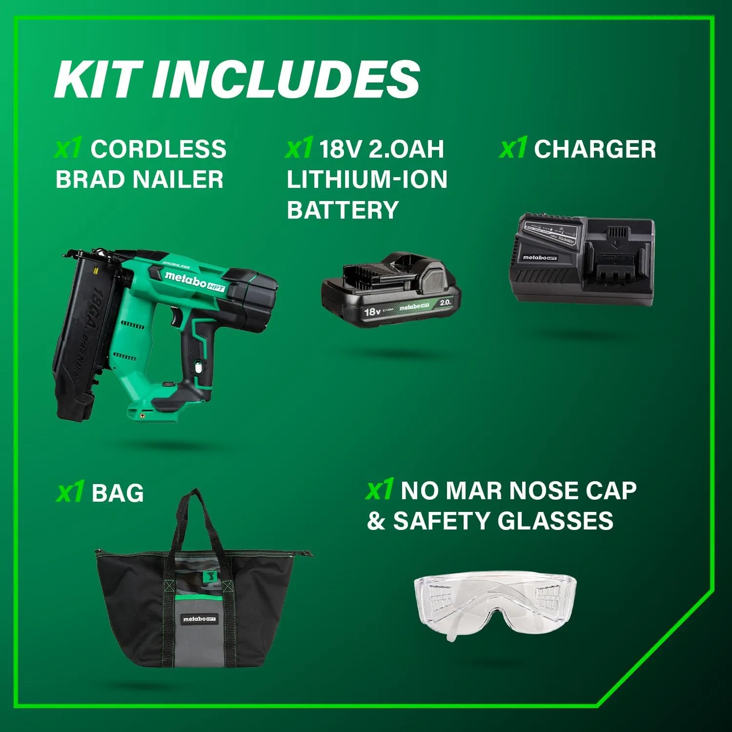 Metabo HPT 18V MultiVolt Brushless Compact Cordless Brad Nailer Kit, 18 Gauge Cordless Nailer with 2.0Ah Lithium Ion Battery, Drives 5/8" to 2" Brad Nails, Lifetime Warranty NT1850DFT