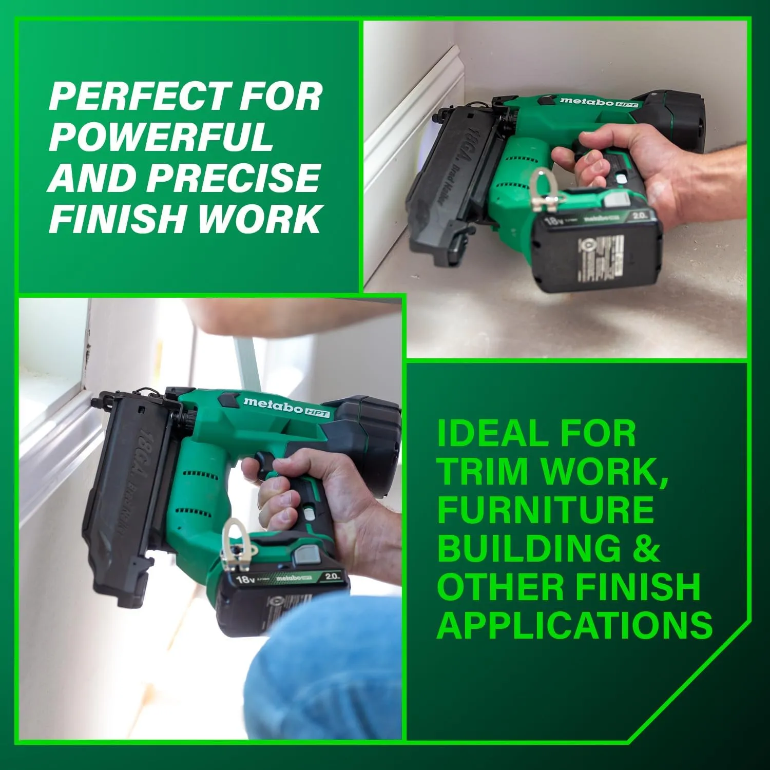 Metabo HPT 18V MultiVolt Brushless Compact Cordless Brad Nailer Kit, 18 Gauge Cordless Nailer with 2.0Ah Lithium Ion Battery, Drives 5/8" to 2" Brad Nails, Lifetime Warranty NT1850DFT