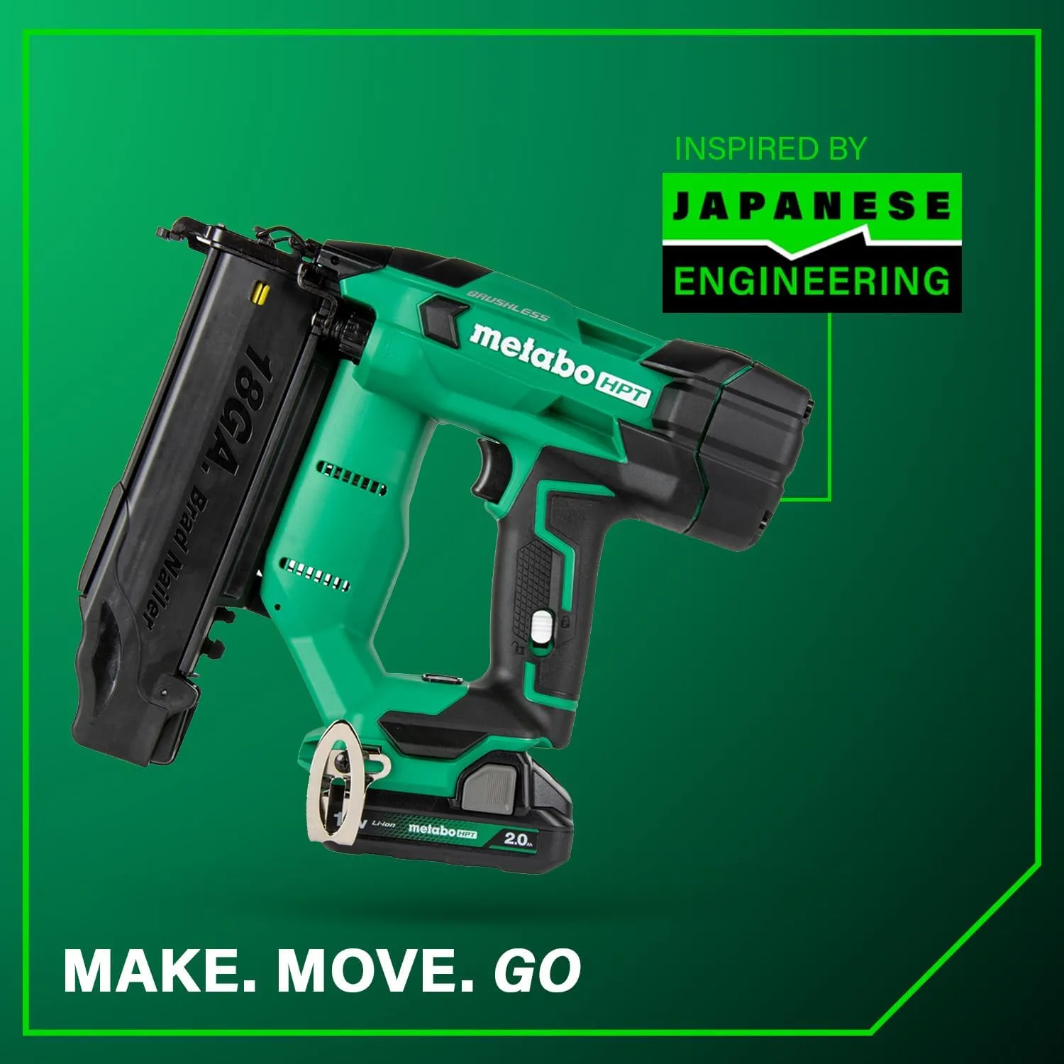 Metabo HPT 18V MultiVolt Brushless Compact Cordless Brad Nailer Kit, 18 Gauge Cordless Nailer with 2.0Ah Lithium Ion Battery, Drives 5/8" to 2" Brad Nails, Lifetime Warranty NT1850DFT