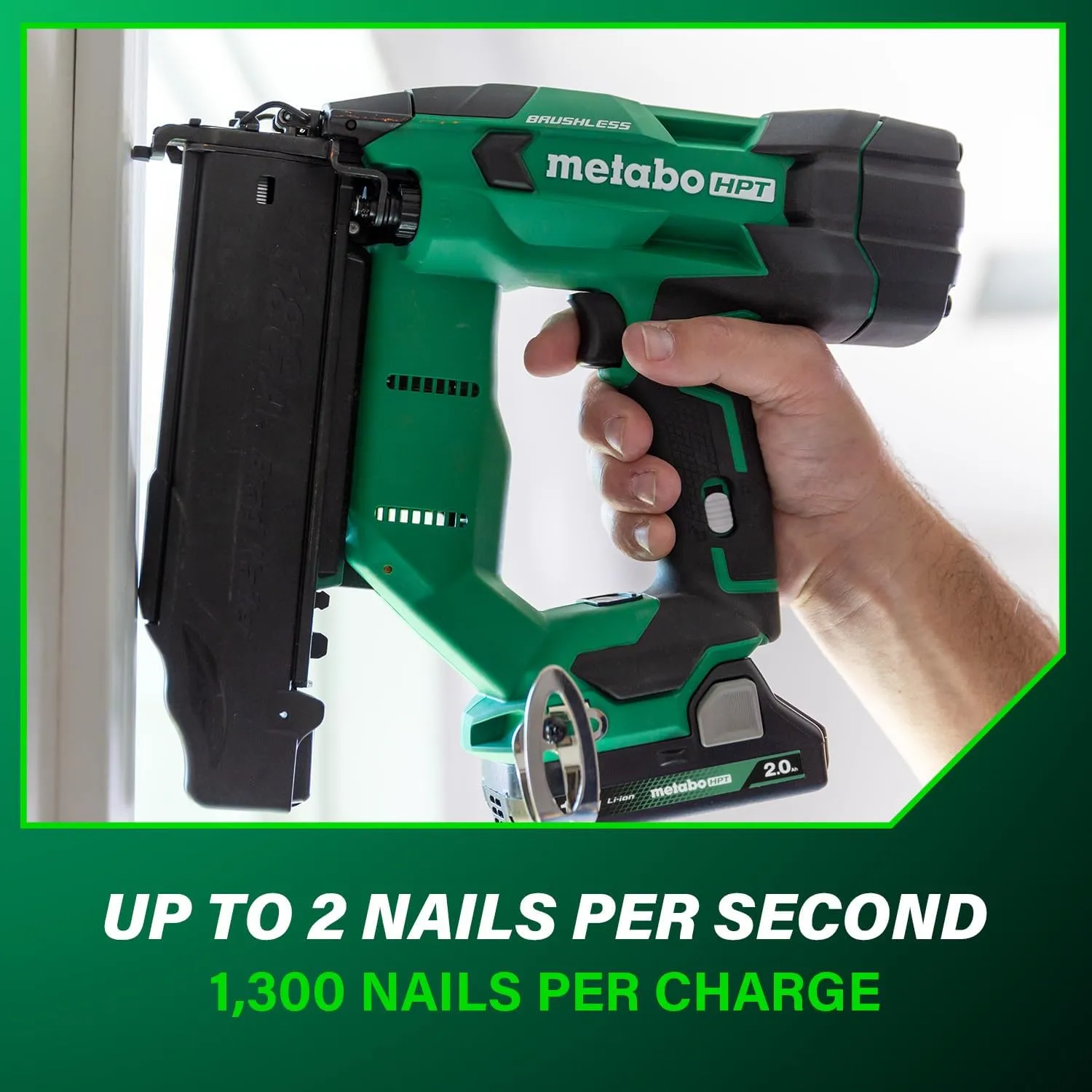 Metabo HPT 18V MultiVolt Brushless Compact Cordless Brad Nailer Kit, 18 Gauge Cordless Nailer with 2.0Ah Lithium Ion Battery, Drives 5/8" to 2" Brad Nails, Lifetime Warranty NT1850DFT