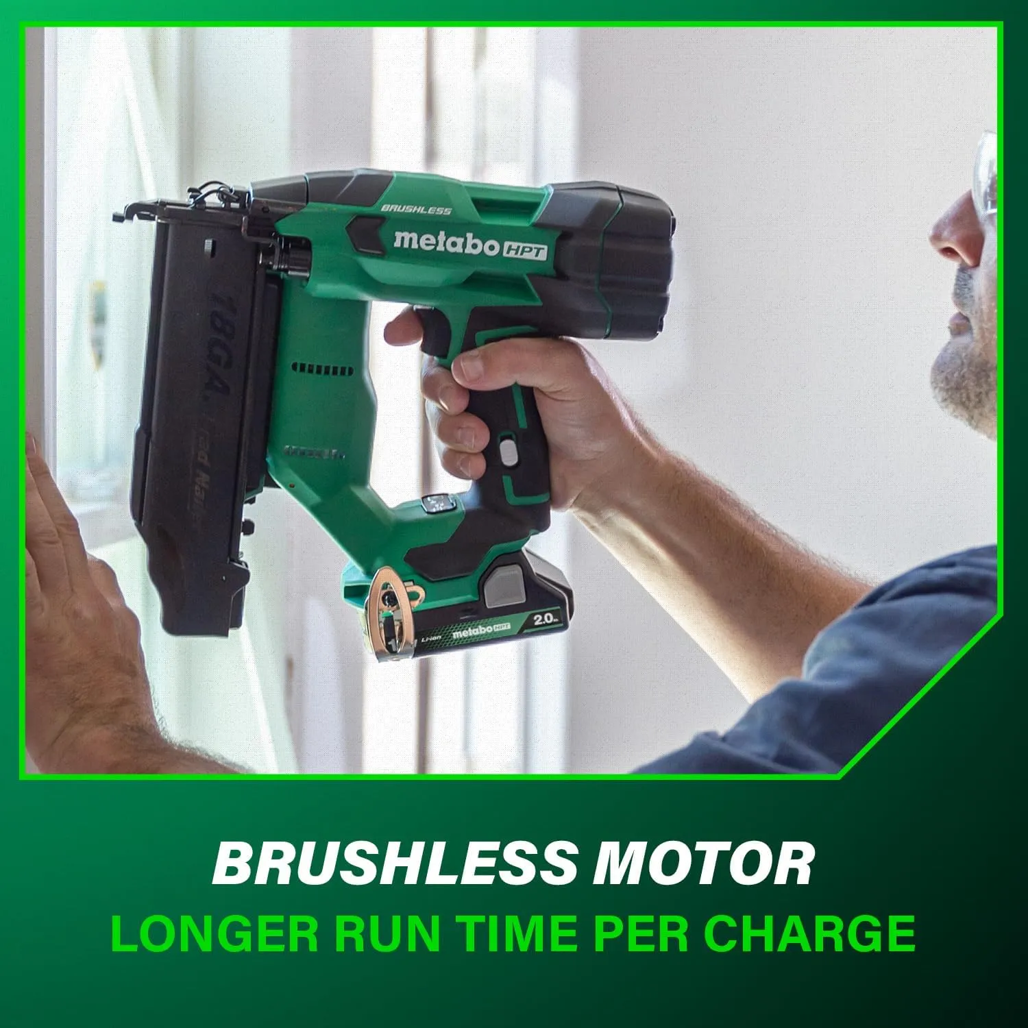 Metabo HPT 18V MultiVolt Brushless Compact Cordless Brad Nailer Kit, 18 Gauge Cordless Nailer with 2.0Ah Lithium Ion Battery, Drives 5/8" to 2" Brad Nails, Lifetime Warranty NT1850DFT