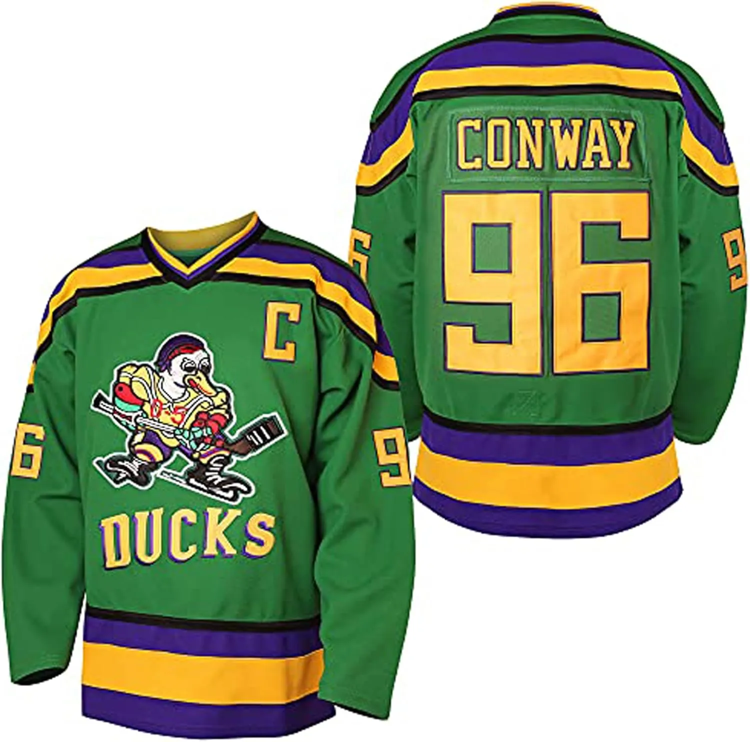 Mighty Ducks Jersey #96 Charlie Conway #99 Adam Banks #33 Greg Goldberg #66 Gordon Bombay Movie Hockey Jersey White Green