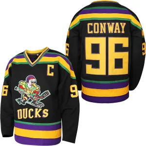 Mighty Ducks Jersey #96 Charlie Conway #99 Adam Banks #33 Greg Goldberg #66 Gordon Bombay Movie Hockey Jersey White Green