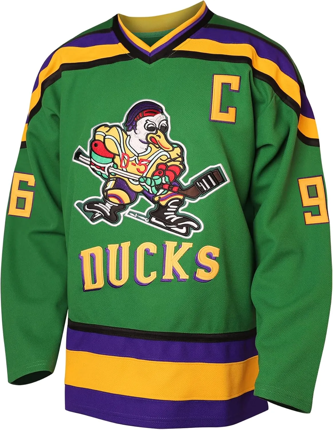 Mighty Ducks Jersey #96 Charlie Conway #99 Adam Banks #33 Greg Goldberg #66 Gordon Bombay Movie Hockey Jersey White Green