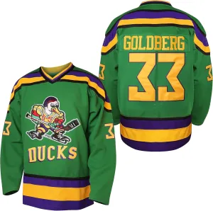 Mighty Ducks Jersey #96 Charlie Conway #99 Adam Banks #33 Greg Goldberg #66 Gordon Bombay Movie Hockey Jersey White Green